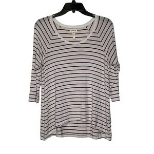 Matilda Jane T-Shirt Size XS White With Red Stripes 3/4 Sleeve Top Stretch Blend